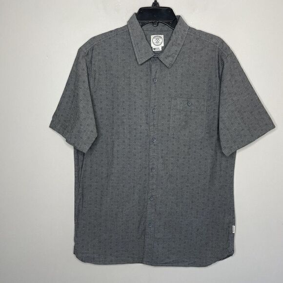 VOYAGER Shirt Mens Medium M Gray Geometric Print Button Up Cotton Stretch - Picture 1 of 7